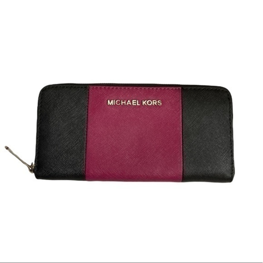 Michael kors pink black color block zipper clutch wallet - Picture 1 of 8
